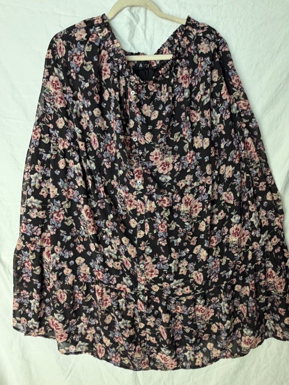 Polagram Black Maxi Skirt with Pink and Cream Floral Pattern